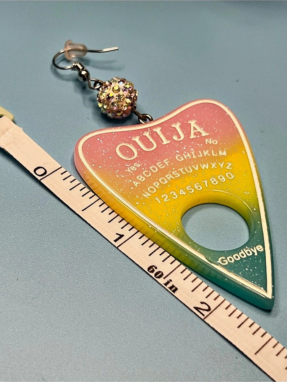 ✨ Pastel Pastel Goth Resin Ouija Board Planchette Dangle Earrings ✨ - Picture 5 of 5